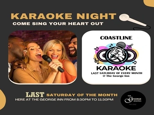 Karaoke hosted by Coastline Karaoke 8.30pm to 11.30pm on the last Saturday of every month in the bar.